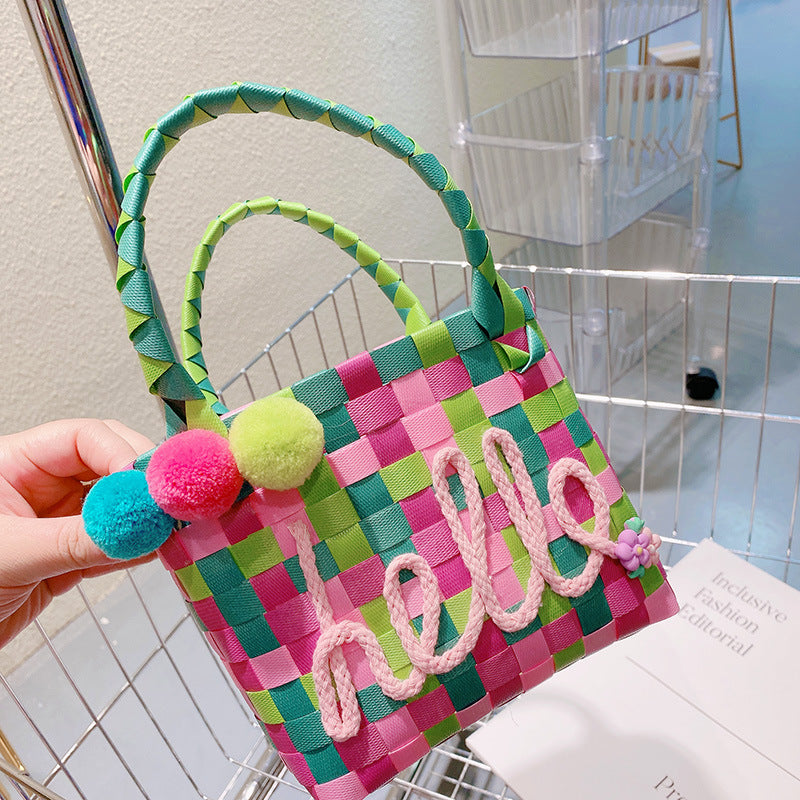 Cesta de verduras al por mayor Summer Rainbow Straw Tote bolsas